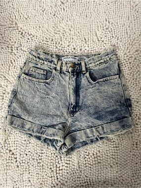 American Apparel Acid Wash High Waisted Denim Shorts Blue Size 27 Frayed Hem
